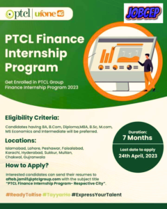 PTCL Finance Internship 2023 | Online Apply
